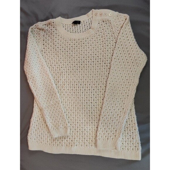 Talbots Sweaters - Women's Talbots Open Knit Crewneck Sweater Lamb's Wool Petite Medium Cream